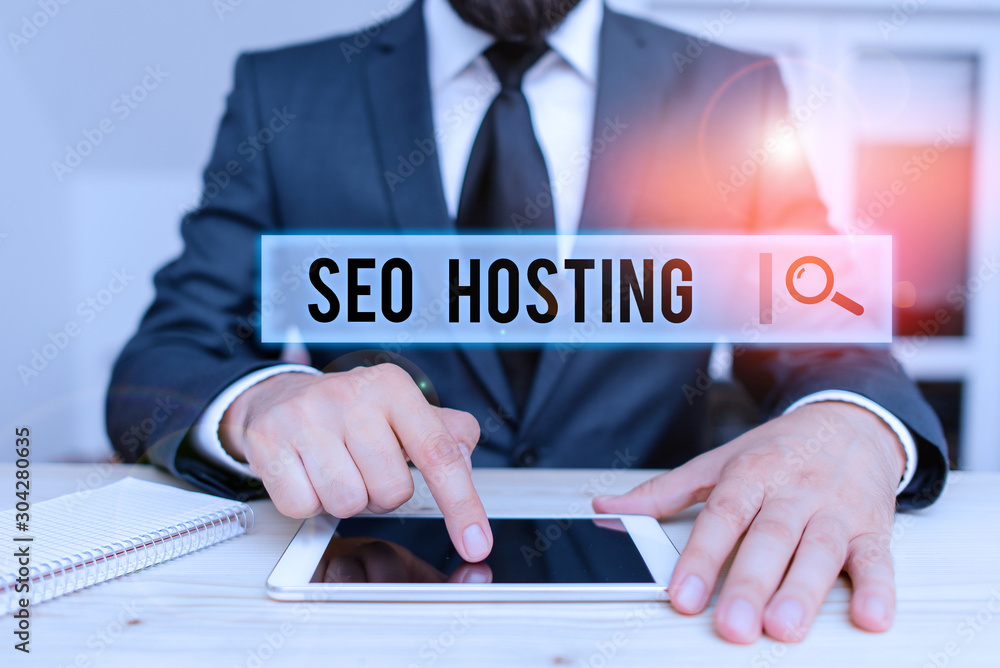 Poster conceptual hand writing showing seo hosting. concept meaning building website in a way that is frien