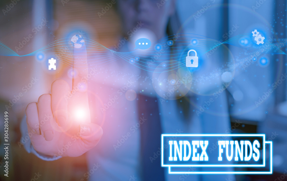 Poster writing note showing index funds. business concept for mutual fund built to match the stocks of a ma