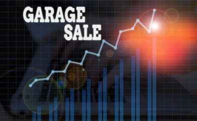 Word writing text Garage Sale. Business photo showcasing sale of miscellaneous household goods often held in the garage