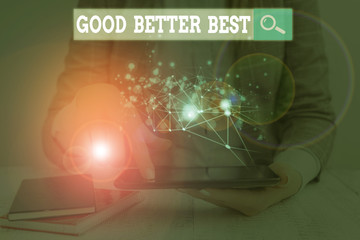 Handwriting text writing Good Better Best. Conceptual photo Increase quality Improvement Achievement Excellence