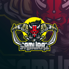 samurai mascot logo design vector with modern illustration concept style for badge, emblem and tshirt printing. angry samurai illustration.