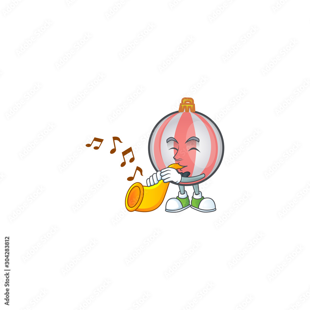 Sticker Mascot a with trumpet in cartoon christmas ball