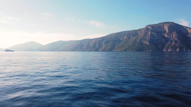 Beautiful view of Amalfi coast and a small island on Tyrrhenian Sea