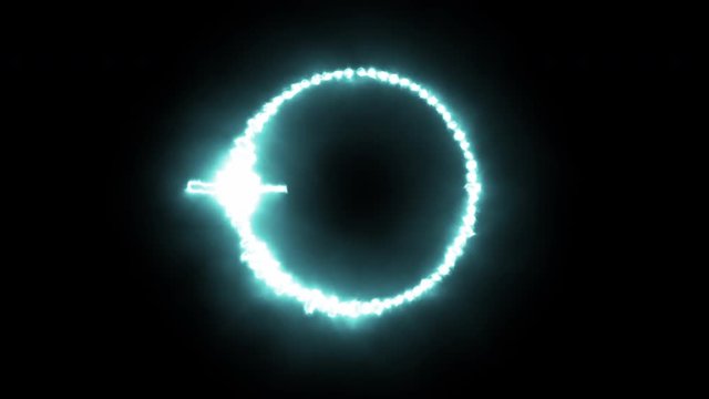 Abstract bright blue neon light circle technology display of musical audio beat frequency - looped