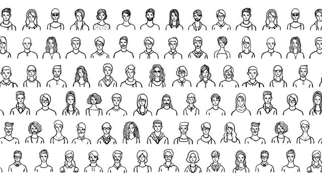 Hand drawn people avatars 2d animation on white background