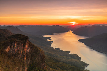 Morning at Pha Daeng Luang viewpoint, Mae Ping national park, Lamphun province, Thailand.