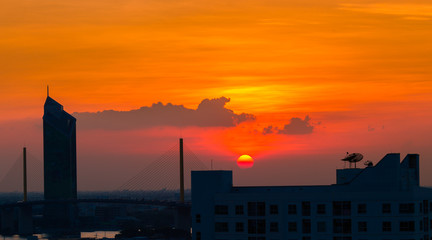 panoramic high-angle evening background of the city view,with natural beauty and blurred sunsets in the evening and the wind blowing all the time,showing the distribution of city center accommodation