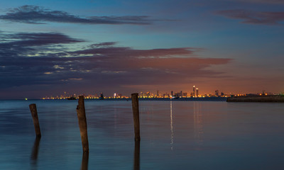 Sunset  on the sea in Pattaya bay, Thailand.