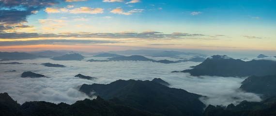 Fototapeta na wymiar Misty mountains panorama in the morning when sunrise time, Phu Chi Dao Chiangrai Thailand