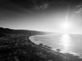 Aerial beach view on sunrise