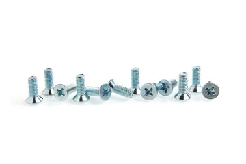 steel screw and bolt on white background