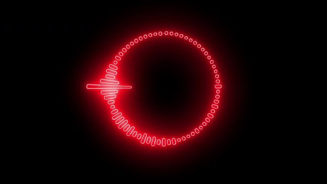 Graphic red neon disco club sound frequency abstract digital music wave circle design - looped