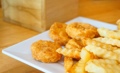 Close up snack on white plate
