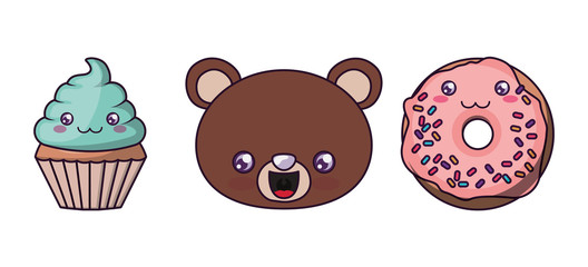 Kawaii bear and desserts cartoon vector design