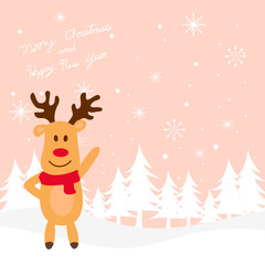 Vector Cute Christmas characters of  reindeer winter snowy.