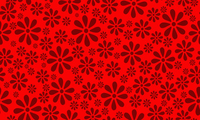 Cute floral pattern background, plant drawing dark red flower.
