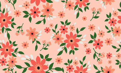 Wallpaper seamless floral pattern on peach background.