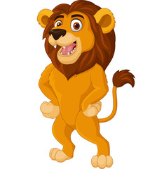 Cartoon lion posing on white background