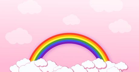 Festival pattern Abstract kawaii clouds cartoon on pink sky with rainbow background. Concept for children and kindergartens or presentation and christmas day