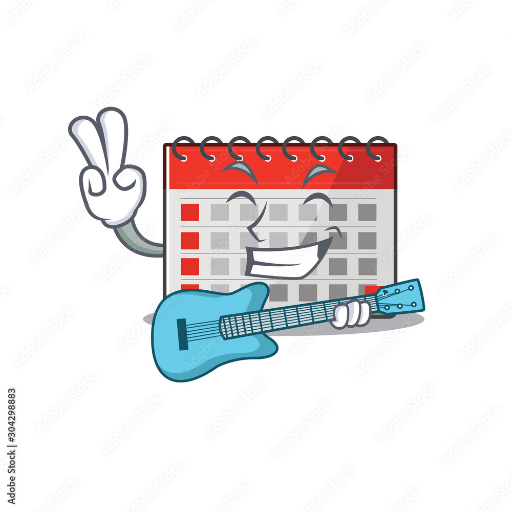 Wall mural calendar cartoon with in mascot shape with guitar