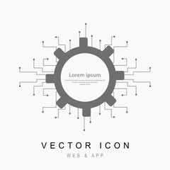 Gear with chip. Flat design style, Gear with electronic circuit technology icon line Vector illustration
