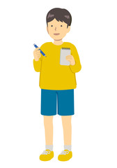 メモをとる男の子 のイラスト