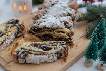 Home made german Christmas Stollen with poppy seeds