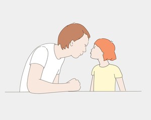 Father and daughter. Hand drawn vector illustration.