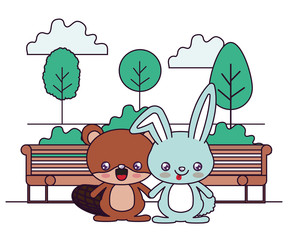 Kawaii beaver and rabbit cartoon vector design
