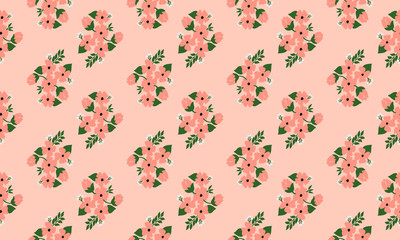 Wallpaper vintage floral pattern on bright peach background.