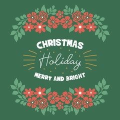 Banner lettering of christmas holiday, with ornate pattern of orange flower frame. Vector