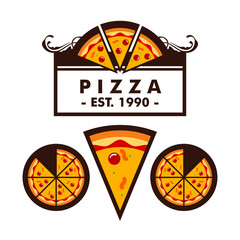 Pizza shop logo design template label of pizza