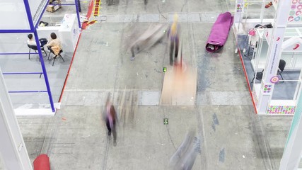 Timelapse employees clean room after exhibition on famous China Import and Export Canton Fair large area stores after event in Guangzhou on July 15 in Guangzhou