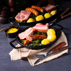 rustic kale with pinkel sausage and kassler