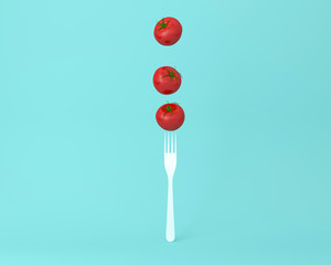 Tomato concept on pastel blue background. minimal idea food and fruit concept. An idea creative to produce work or artwork design.