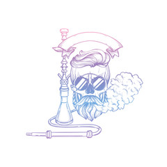 Sketch of hipster skull with hookah