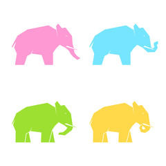 Set of multi-colored elephants in different poses, vector illustration