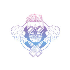 Sketch of hipster skull with vaporizer cigarette