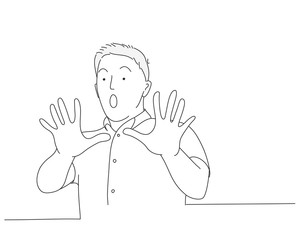 Scared people, human emotions. Line drawing vector illustration.