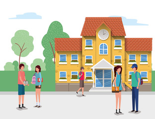 School building and students vector design