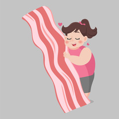 Fat woman love bacon,Ketogenic Diet weight loss Healthcare concept cartoon.