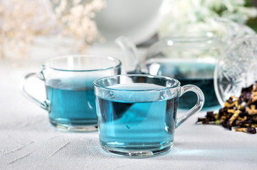 Organic butterfly pea blue tea in a cup