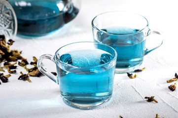 Organic butterfly pea blue tea in a cup