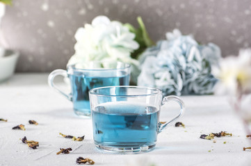Organic butterfly pea blue tea in a cup