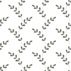 Geometric Seamless pattern. Hand drawn leaves on twigs . Background for fabric, Wallpaper, stationery, bedding
