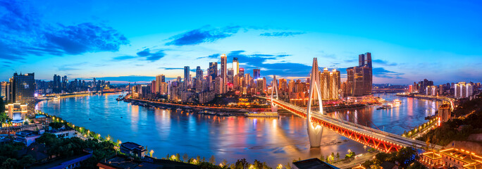 Night city architecture landscape and colorful lights in Chongqing