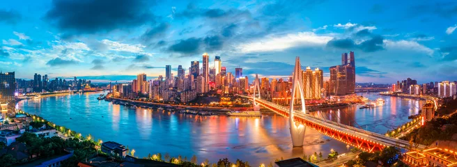 Selbstklebende Fototapeten Night city architecture landscape and colorful lights in Chongqing © zhao dongfang