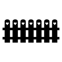 Cute fence with heart icon flat. Black pictogram on white background.