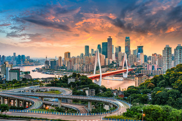 Fototapeta na wymiar Sunset city architecture landscape and beautiful sky in Chongqing