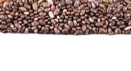 Chia seeds border isolated on a white background.